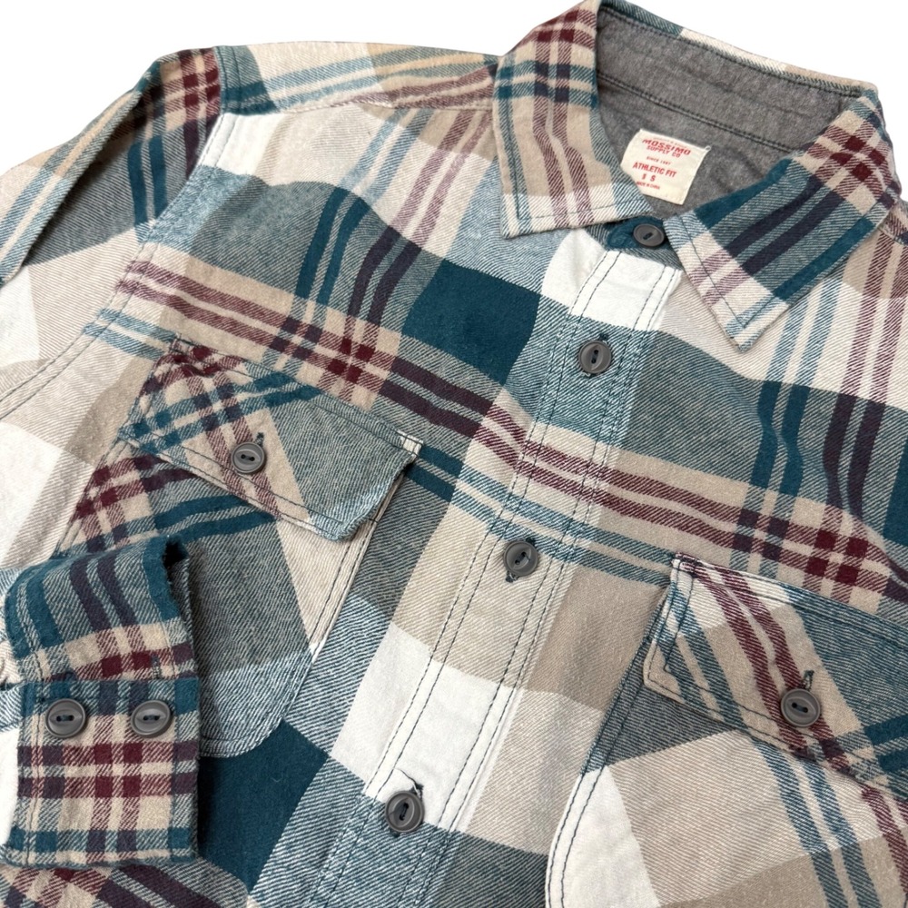 Mossimo Supply Co Mens Small Athletic‎ Fit Plaid Flannel Shirt Teal Burgundy